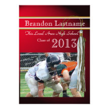 Varsity Tassel Graduation Red Gold Custom Invitations