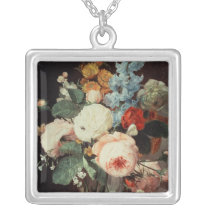 Vase of Flowers on a marble ledge necklaces