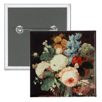 Vase of Flowers on a marble ledge buttons