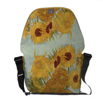 Vase with 12 Sunflowers - Vincent Van Gogh (1888) messenger bags