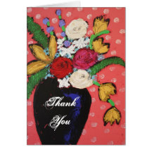 vase with colourful flowers thank you notecard