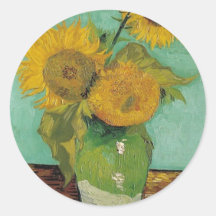 Vase with three sunflowers, Vincent van Gogh Round Sticker