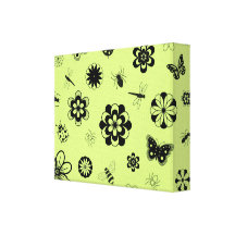 Vector Bugs & Flowers (Version B Grass Green) Canvas Print