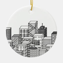 Vector Cityscape (Black & White) Christmas Ornaments