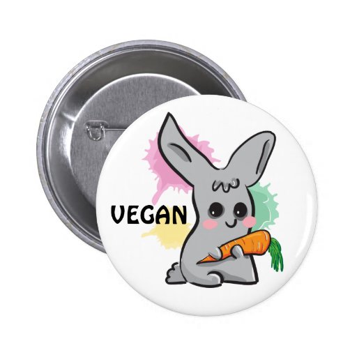 Vegan grey cute bunny with carrot button