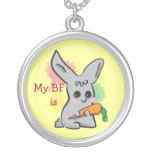 Vegan grey cute bunny with carrot necklace necklaces