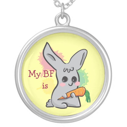 Vegan grey cute bunny with carrot necklace