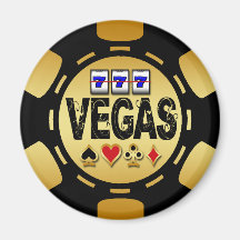 VEGAS GOLD AND BLACK POKER CHIP FRIDGE MAGNETS