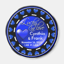 Vegas Lucky in Love Hearts Casino Chip cobalt Fridge Magnets