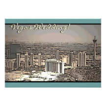 Vegas Wedding vintage city scene invitations