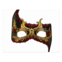 Venetian Masque: Gold and Red Rose Postcard