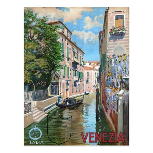 Venezia Venice Italy, Vintage Travel Poster Postcard