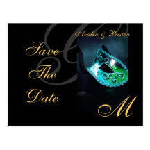 Venice Teal Masquerade Mask Save The Date Postcard