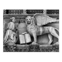 VENICE WINGED LION B/W POSTCARD