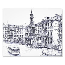 Venise, Italie, en encre Tirage Photo