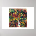 Vermont Autumn Church Spire - watercolor painting Print