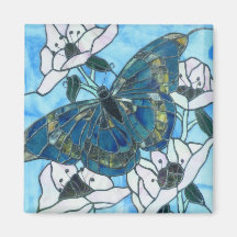 Verre souillé de papillon magnets pour réfrigérateur