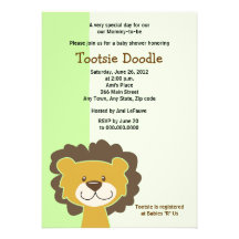 Vert mignon d'invitation de baby shower du lion 5x