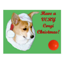 Very Corgi Christmas Pip Postcard-Dk Green