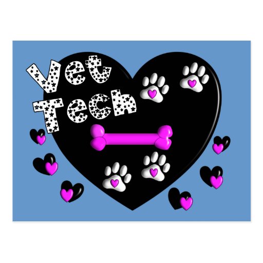 Vet Tech BLACK AND WHITE HEARTS Postcard
