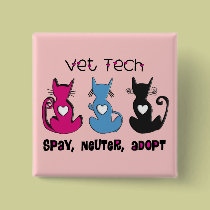 Vet Tech SPAY NEUTER ADOPT Black Cats Design buttons