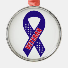 Veterans Blue Stars Ribbon Support the Troops Christmas Ornament