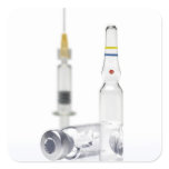 Vials containing medicine for injections and square sticker
