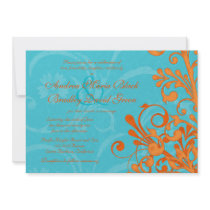 Vibrant Aqua and Orange Floral Wedding Invitation