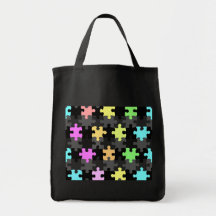 vibrant jigsaw pieces pattern bag