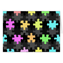 vibrant jigsaw pieces pattern greeting card
