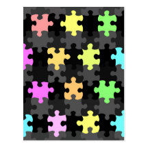 vibrant jigsaw pieces pattern postcard