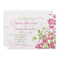 Vibrant Pink Green White Floral Wedding Invitation