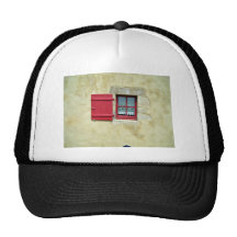 Vibrant Red Window Frame In A Yellow Wall Trucker Hats