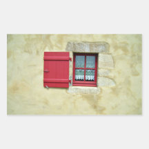 Vibrant Red Window Frame In A Yellow Wall Rectangle Stickers