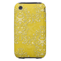 Vibrant Yellow Floral Damask Pattern Tough iPhone 3 Cases