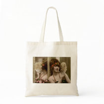 Victorian beauty with fan and reflection canvas bag