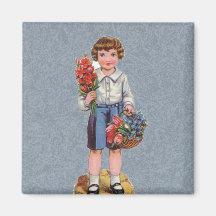 Victorian Boy Bouquet Flowers Fridge Magnet