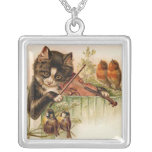 Victorian Cat Playing the Violin for Songbirds