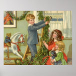 Victorian Children Decorating for Christmas posters