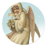 Victorian Christmas Angel Girl Round Stickers