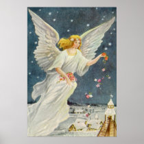 Victorian Christmas Angel with Stars and Roses Print