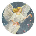 Victorian Christmas Angel with Stars and Roses Round Stickers