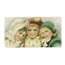Victorian Christmas Children; Best Friends Shipping Label