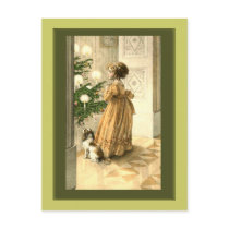 Victorian Christmas Tree and LIttle Girl Cards Postcard