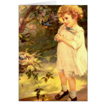 Victorian cutie with birds card