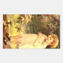 Victorian cutie with birds rectangle sticker
