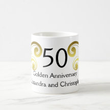Victorian damask swirls golden wedding anniversary coffee mug