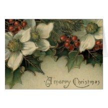 Victorian Era White Poinsettia Christmas Card
