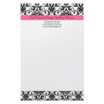 Victorian Fuchsia Pink and White Damask Stationery Design