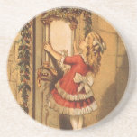 Victorian Girl Hanging Christmas Garland Over Door Coaster